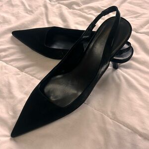 OAK + FORT Black Pointed Slingback Kitten Heels